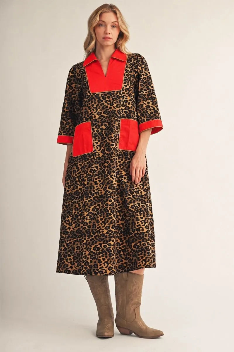 Wild About You Leopard Midi Dress front