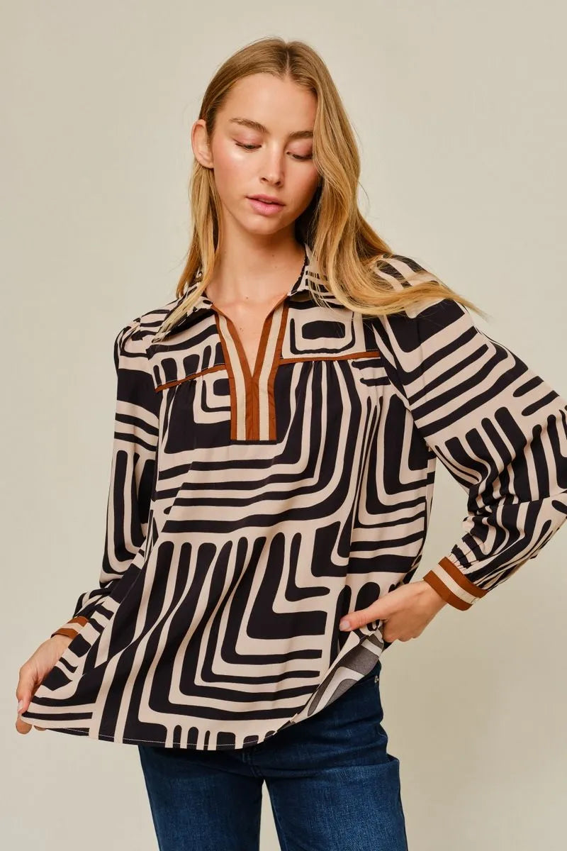 Modern Muse Geometric Print Blouse front