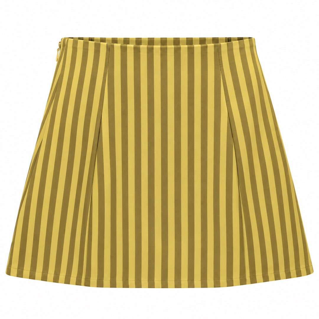The Olive Hour Mini Skirt kiwi mocha striped pleated mini skirt