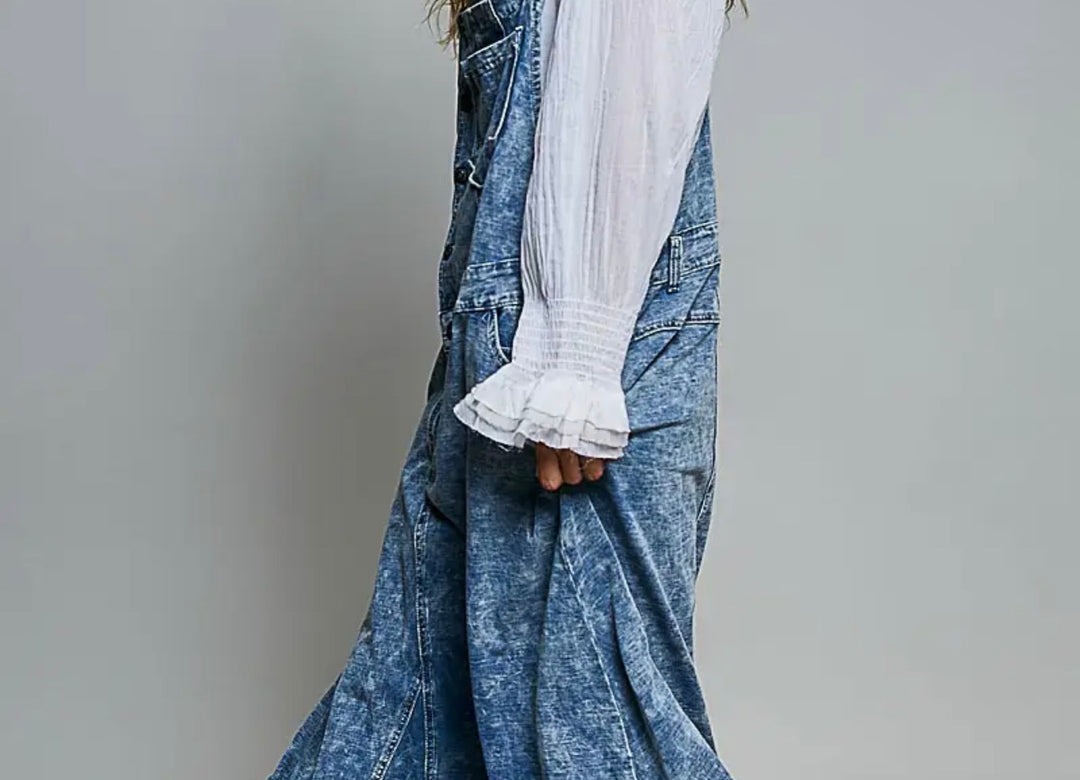 Vintage Wash Denim Overall Maxi Dress side