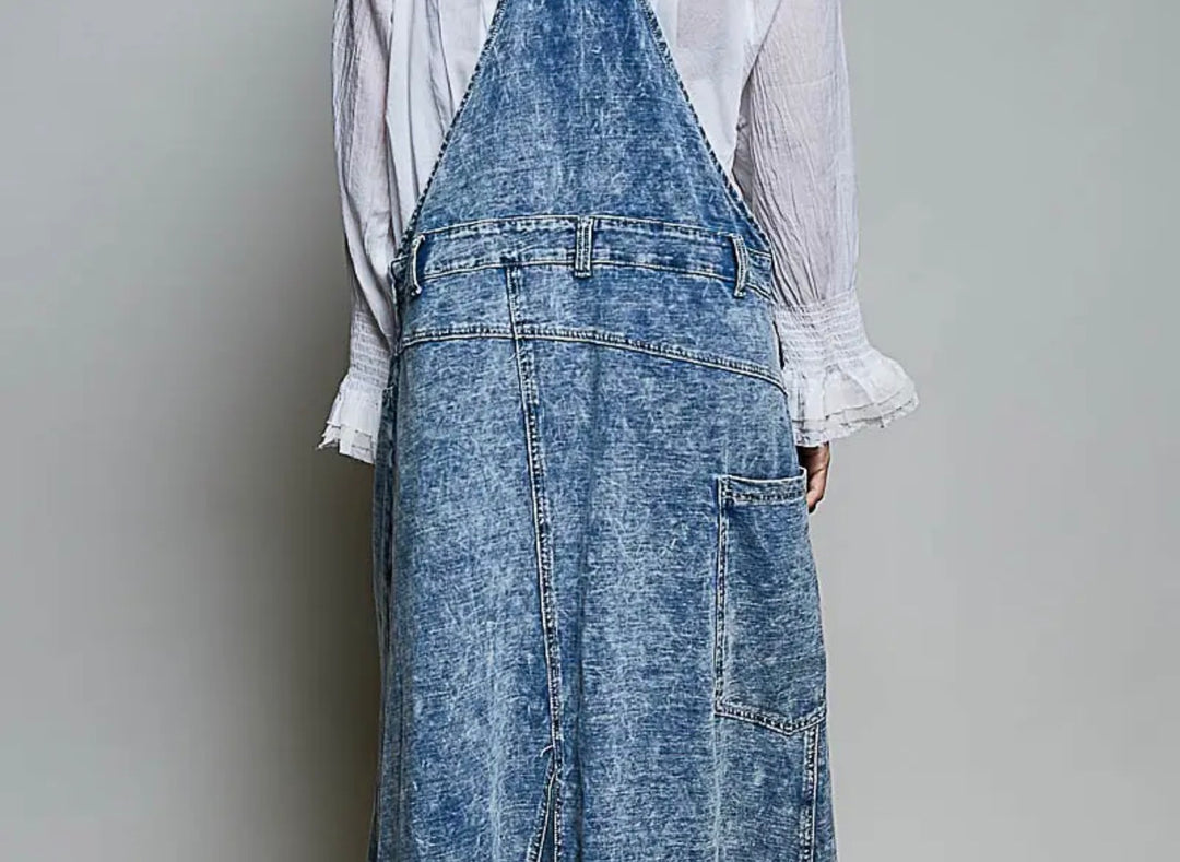 Vintage Wash Denim Overall Maxi Dress back