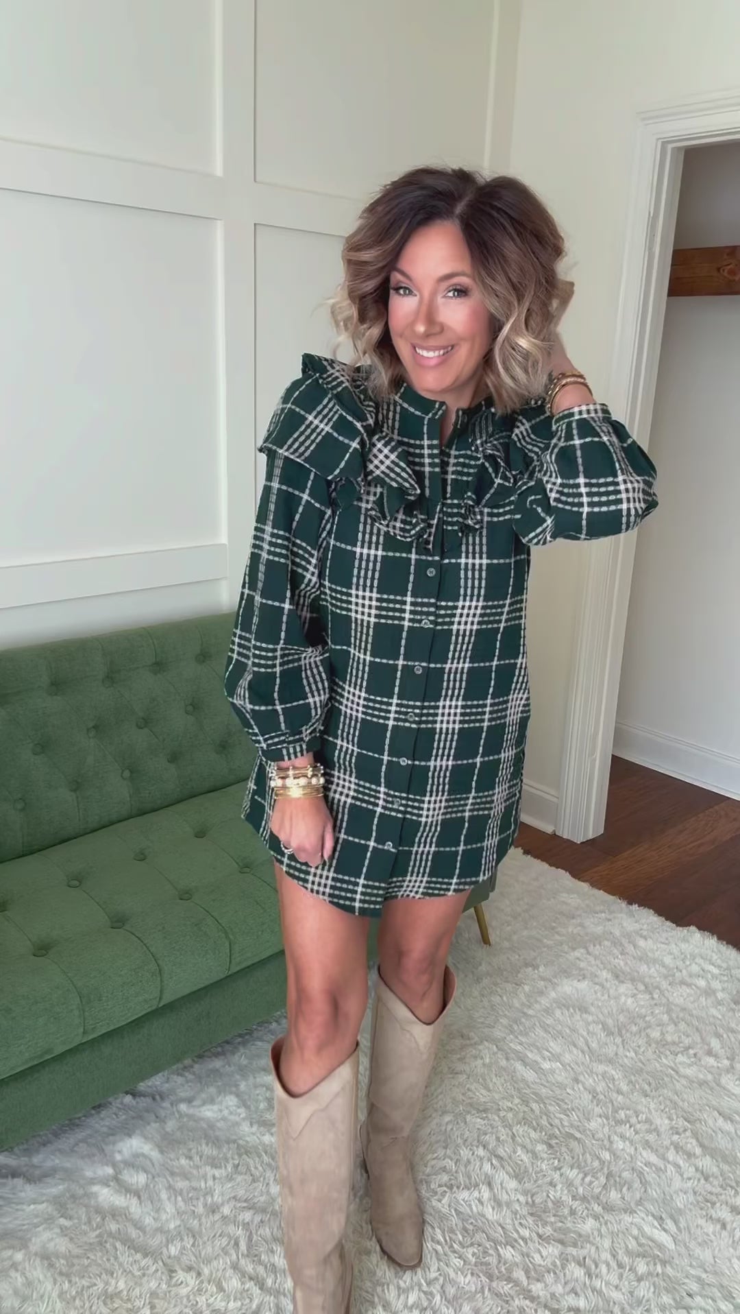 Autumn Breeze Ruffle Plaid Dress