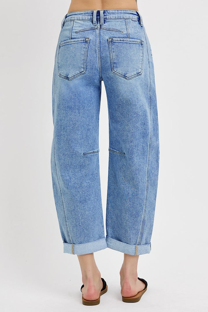 Back view of Risen Perfectly Cuffed Barrel Jeans