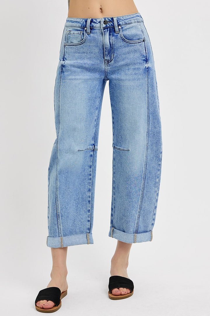 Front view of Risen Perfectly Cuffed Barrel Jeans