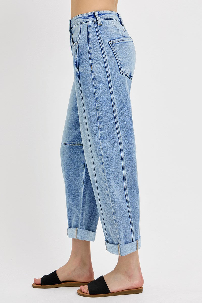 Side view of Risen Perfectly Cuffed Barrel Jeans