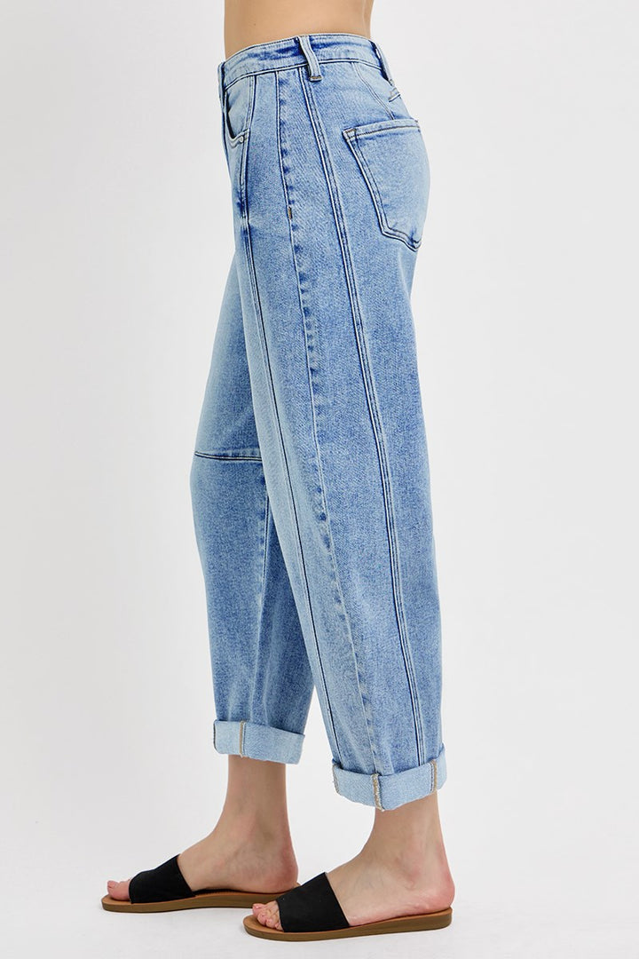Side view of Risen Perfectly Cuffed Barrel Jeans