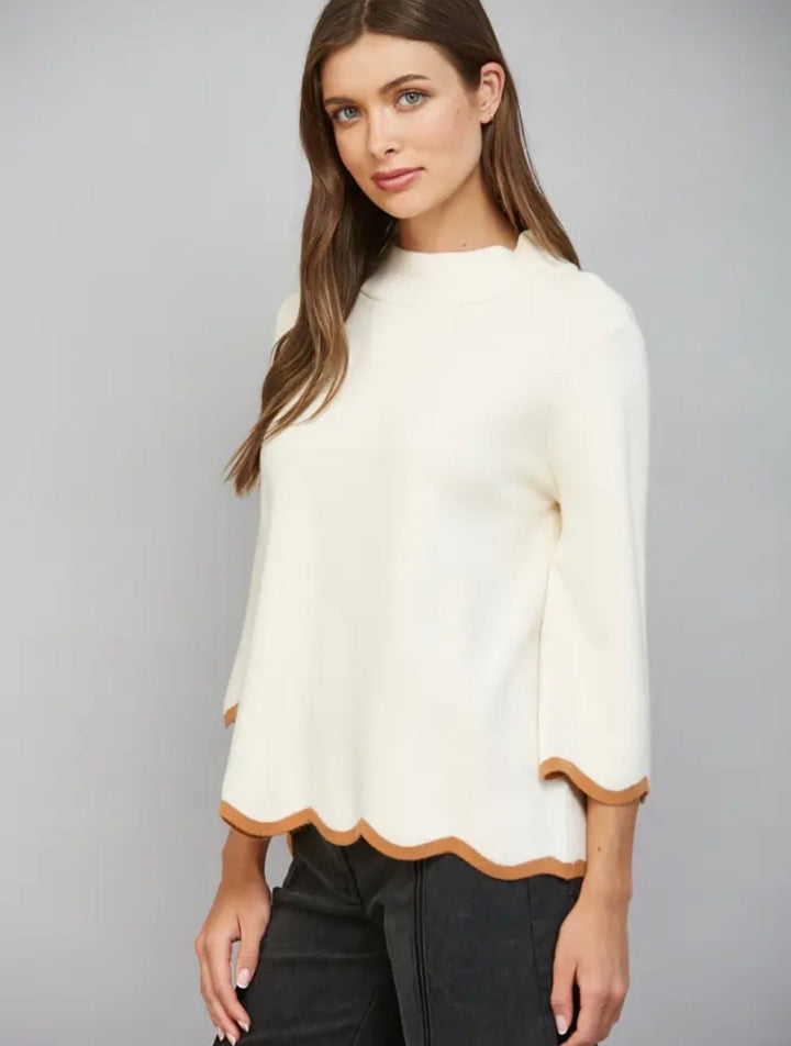 Cream scallop sweater front