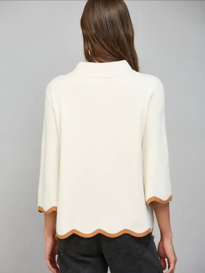 Cream scallop sweater back
