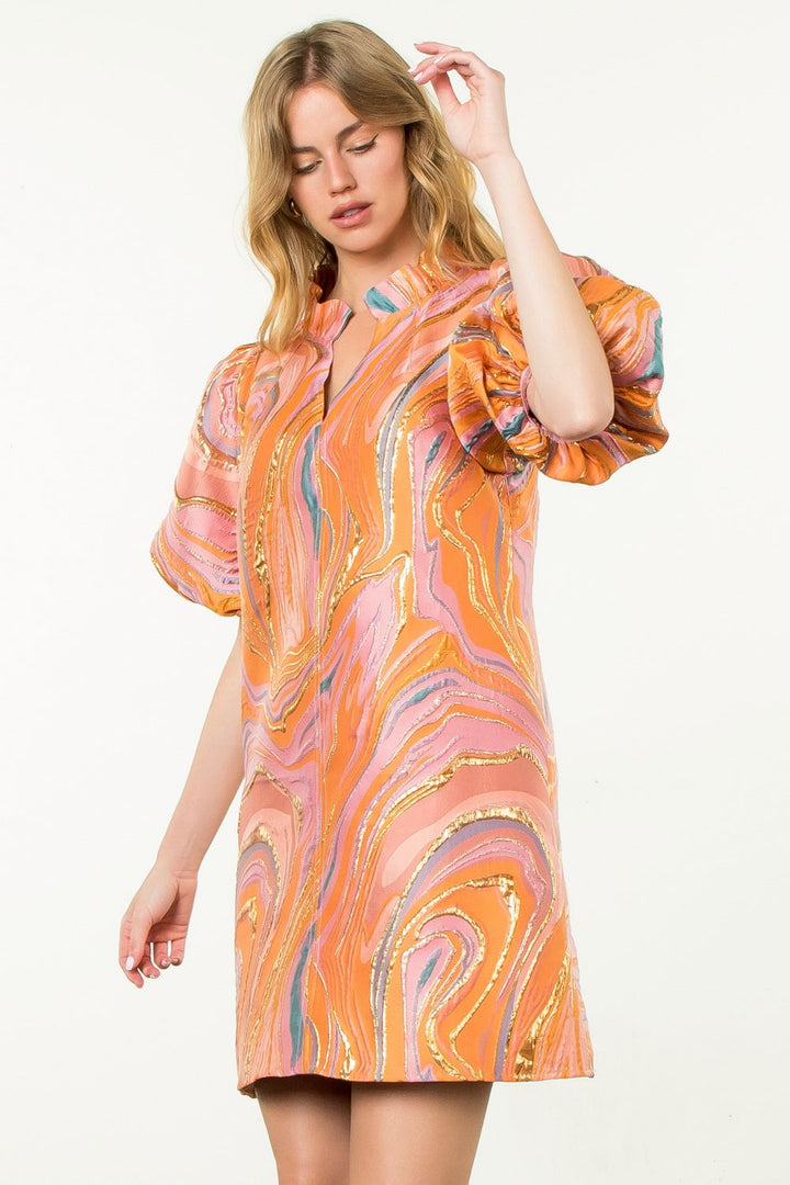 THML Puff Sleeve Textured Dress