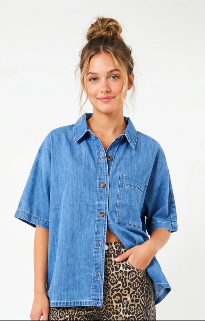 Everyday Ease Denim Button-Up view 1