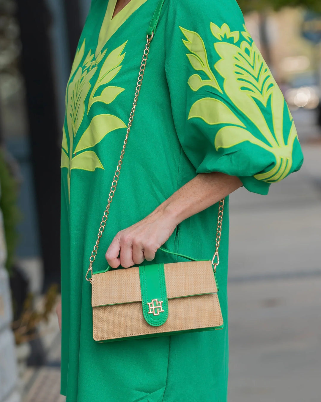 Waverly Clutch Natural Kelly Green
