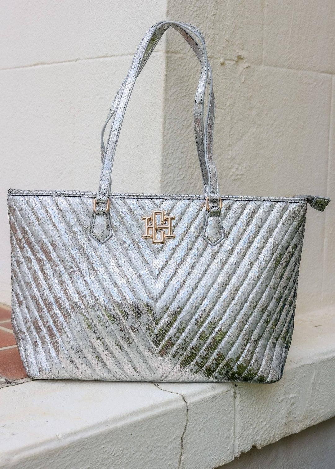 Caroline Hill - Tabitha Quilted Tote SILVER FLECK