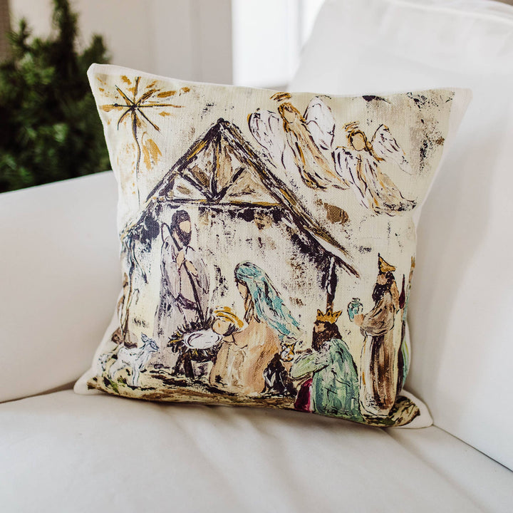 LuckyBird Apparel and Home - Christmas Manger "Star Nativity" Pillow: 18"x18" / Pillow