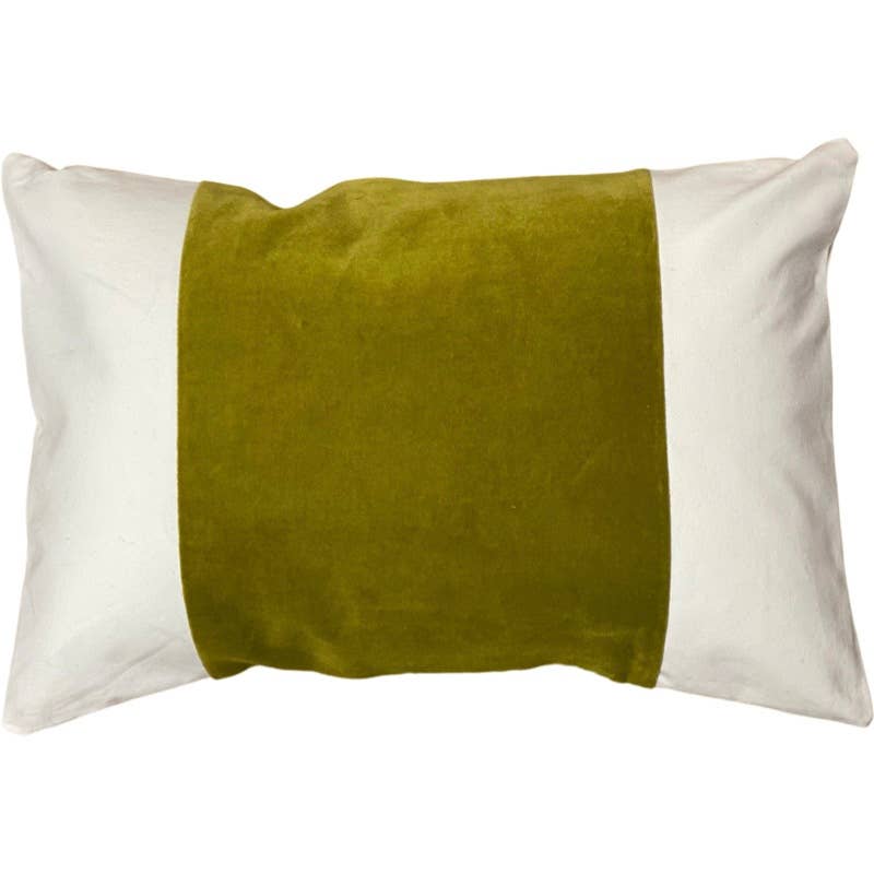 Studio S Designs - Throw Pillow 13" x 19" - White with Olive Green Velvet Panel