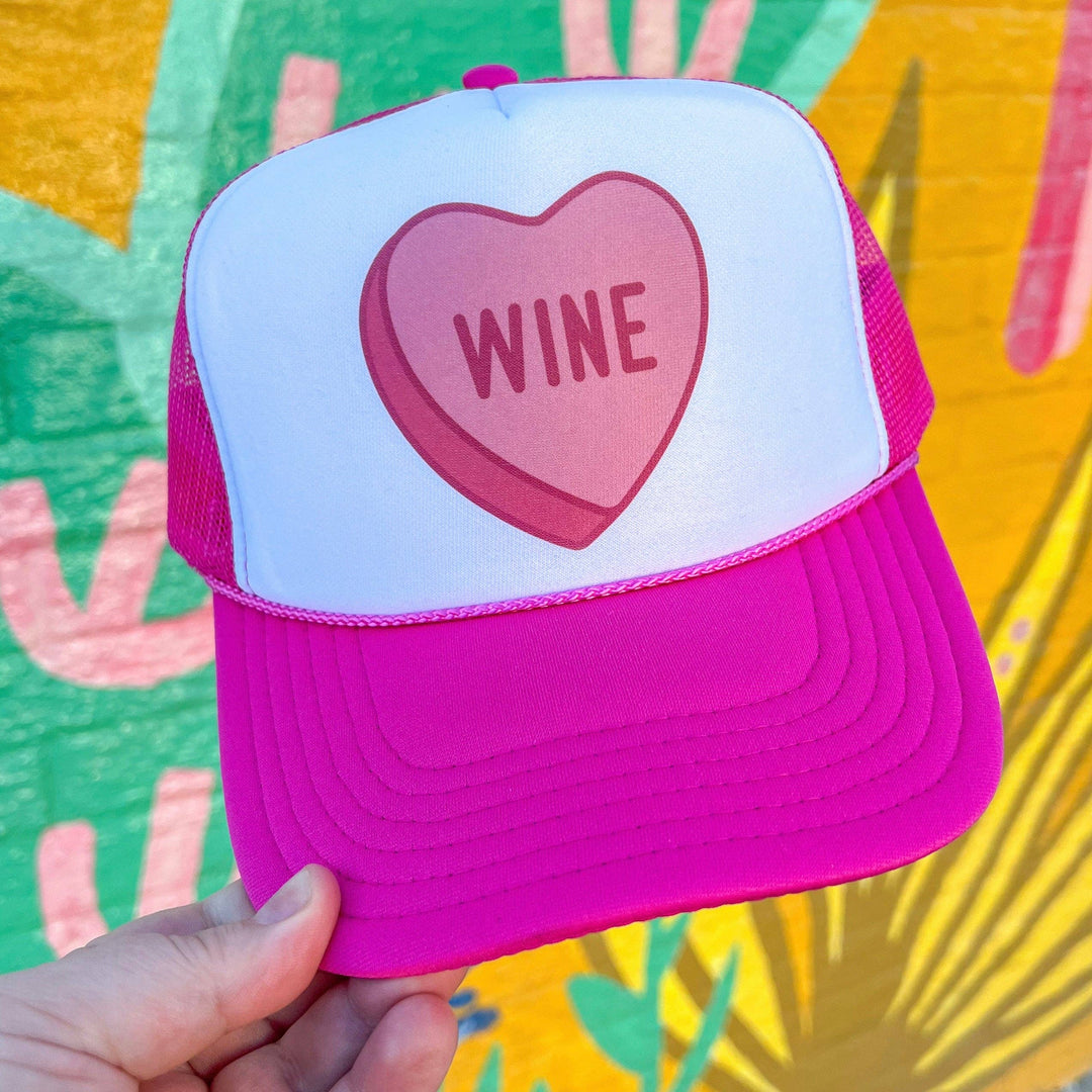 Wine Conversation Heart Trucker Cap