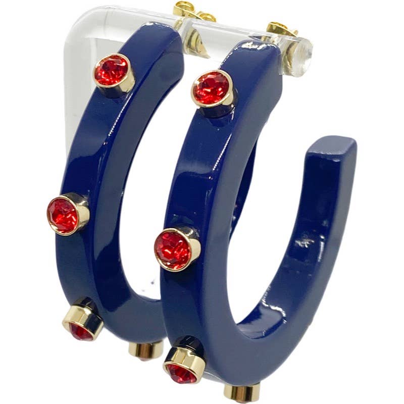 Studio S Designs - BeJeweled Hoops- 1 1/4" Ole Miss Navy with Red Stones